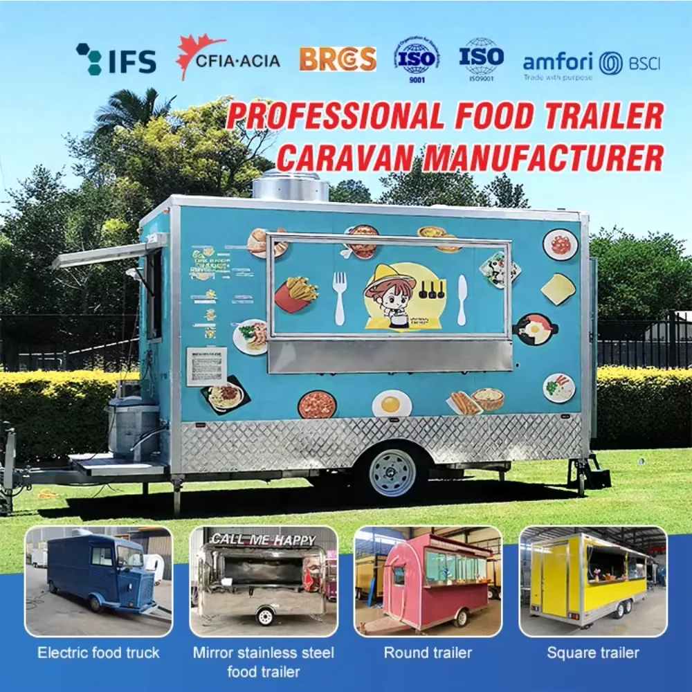 شاحنة طعام بمقطورة امتياز مجهزة بالكامل بثلاجة مقلاة شواء ومطبخ متنقل من الفولاذ المقاوم للصدأ معتمد من DOT CE #3