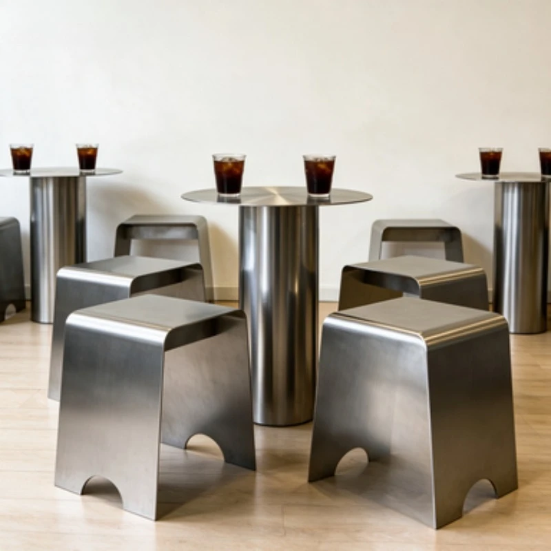 Industrial Stainless Steel Bar Stool Viral Metal Seat Cafe Milk Tea Shop Commercial Furniture Dessert Store Counter Rest Chair