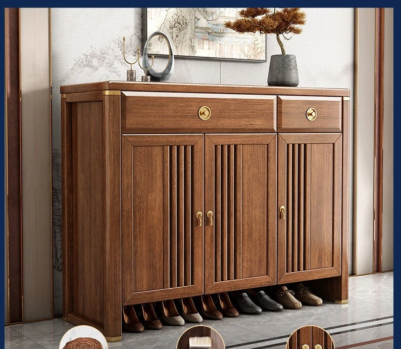 New Chinese-style purple gold sandalwood solid wood shoe cabinet household door entrance entrance entrance cabinet