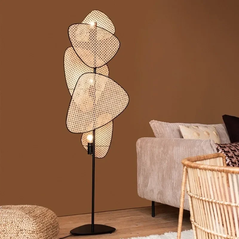 Lampa podłogowa Wabi Sabi japonia Rattan oświetlenie podłogowe Sofa do salonu narożny stojak E27 lampy biurkowe LED wystrój pokoju blask