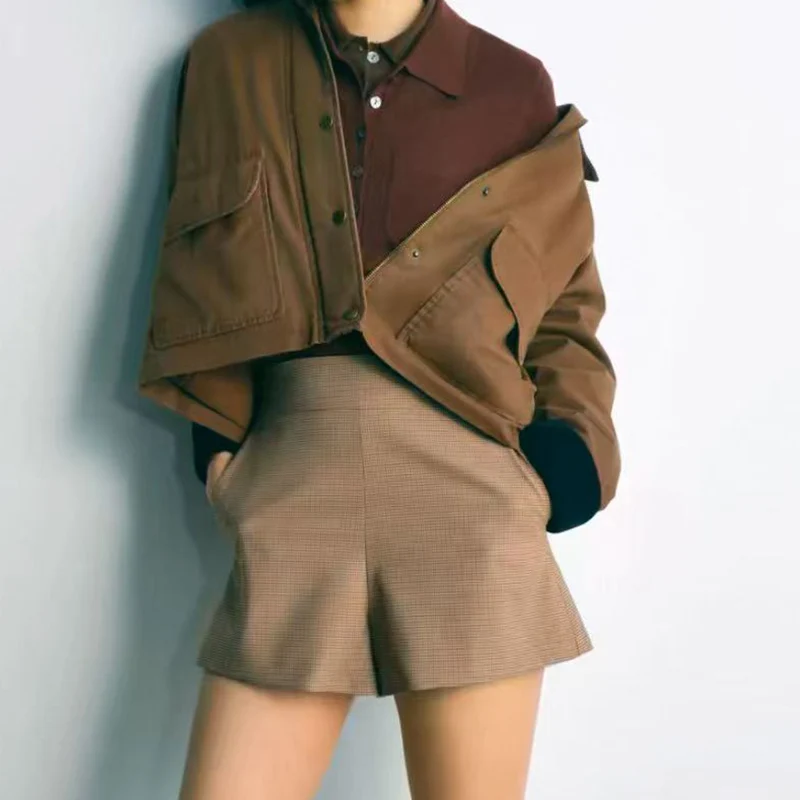 Spring 2025 Women's Faion Color Blo Collar Jaet Coat Stand Fit Z Brand ort Outerwear European Sle