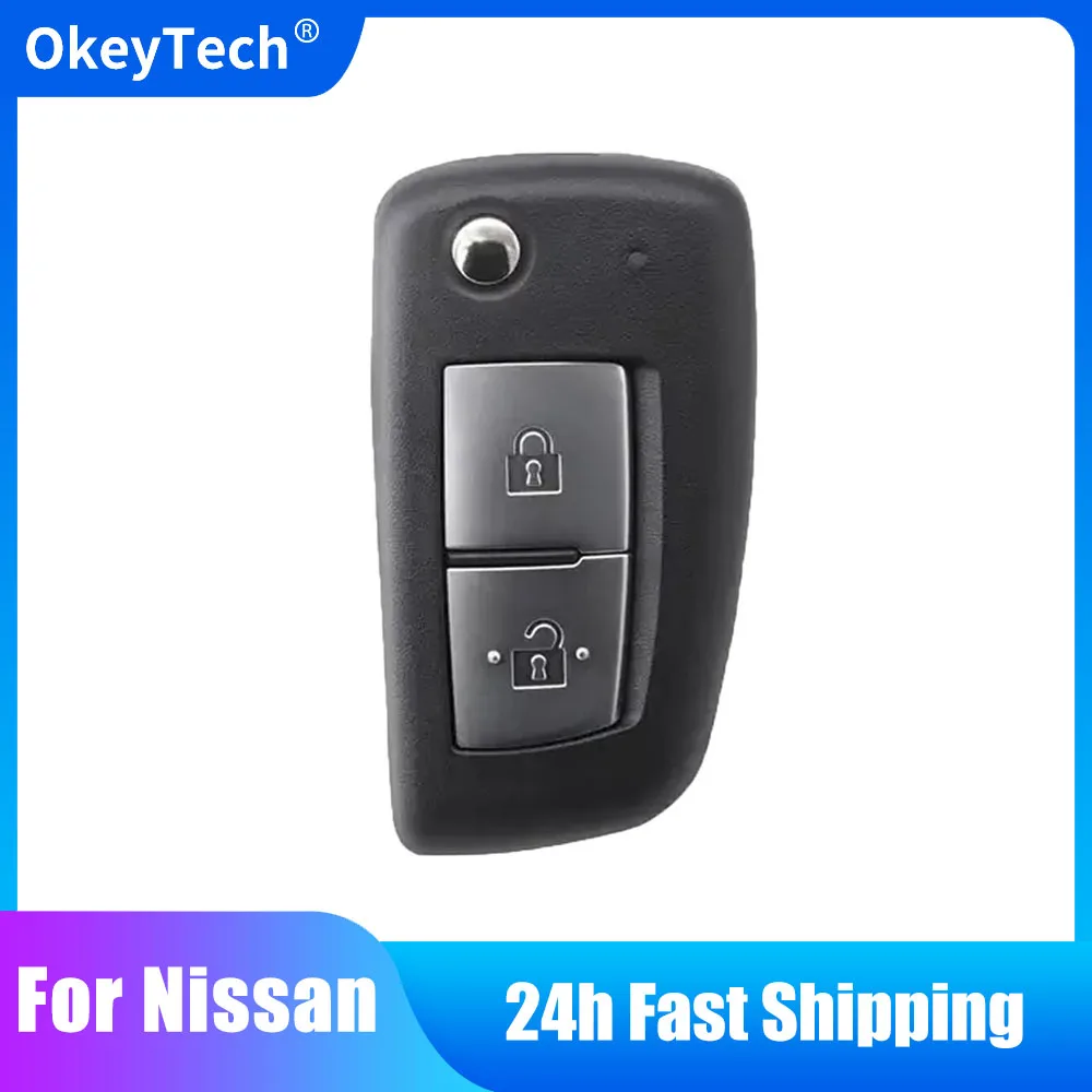 OkeyTech-2 Botões Controle Remoto Car Key Shell, Fob para Nissan Qashqai, Sunny NV200, Auto Remoto Caso Chave Dobrável com Lâmina Uncut