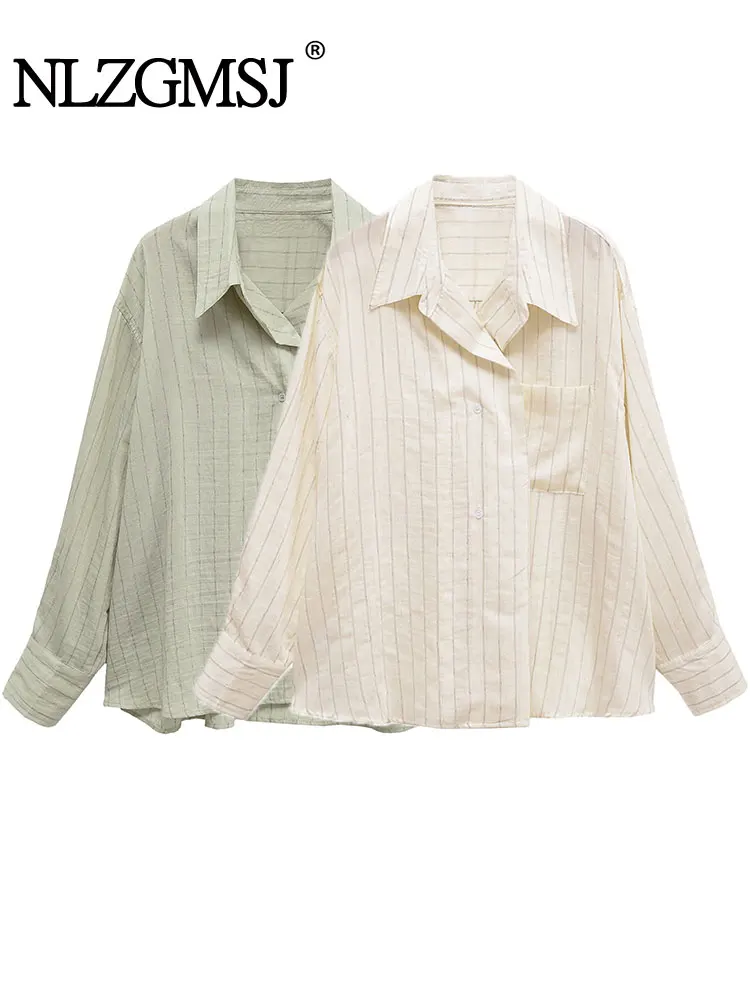 

NLZGMSJ женская элегантная рубашка в полоску, топы, повседневные свободные рубашки с длинными рукавами для женщин, уличная одежда