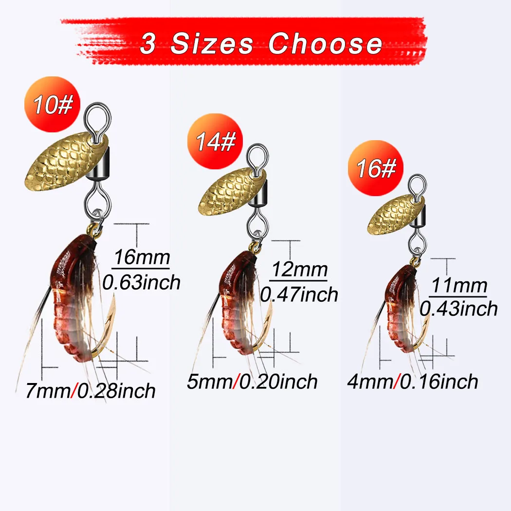 5Pcs Artificial Insect Lures Bait Spinner Sequin Scud Nymph Fly Flies Fishing Lure Fishing for Bass Trout Carp Lure Bait