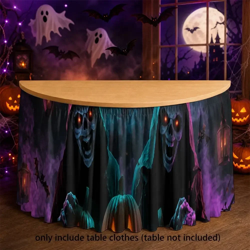 One Halloween tablecloth with a 2D flat design of a death god skull pattern.