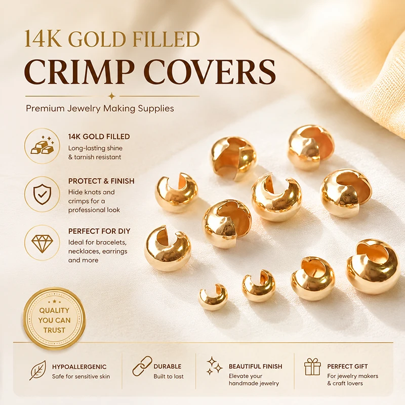 14K Gold Filled Crimp Cover Jewelry Spacer Beads Findings 3mm 4mm 5mm Craft Jewelry Supplies Cord End Finishing