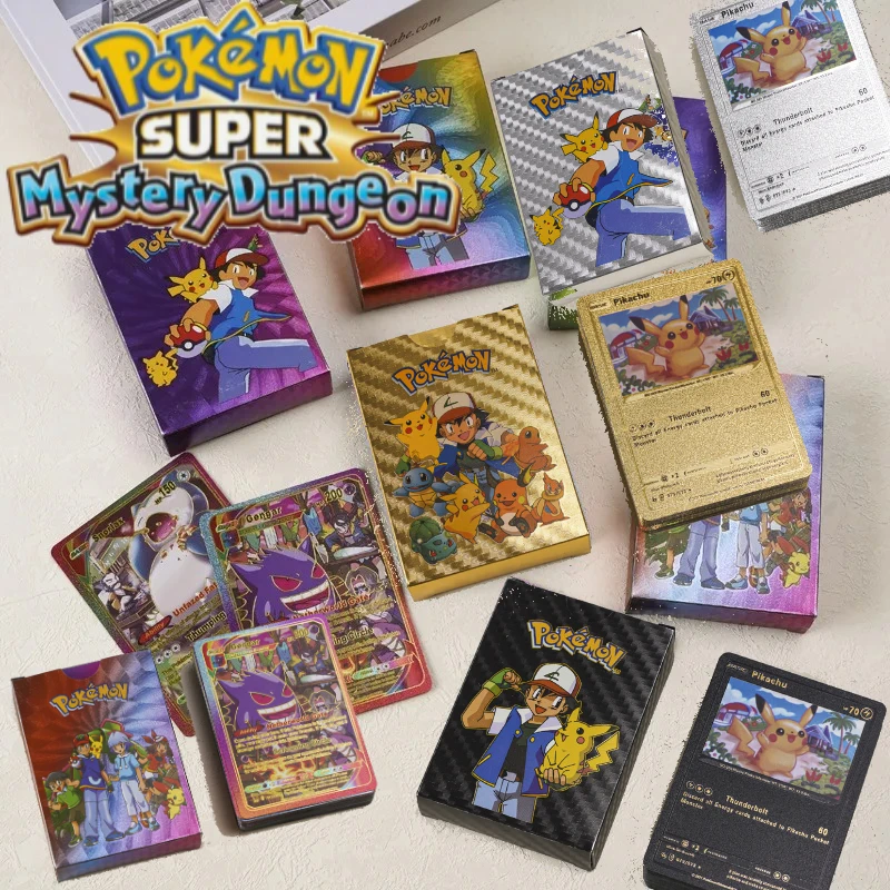 

Table Game Cards 55pcs Pokemon Cards Pikachu Gold Silver Black Colorful Vmax GX Vstar English Collection Card Toys Gift