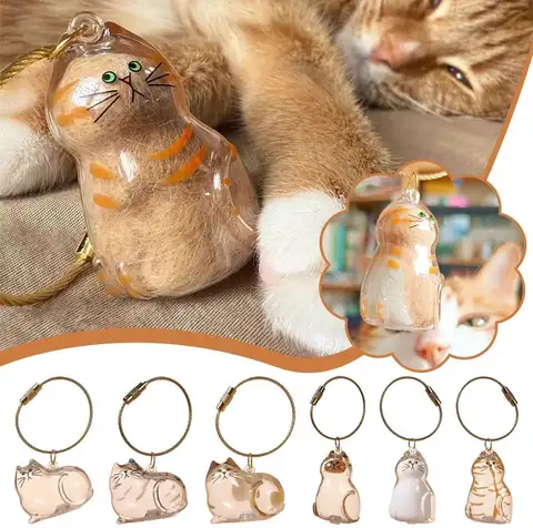 Cat Fur Memorial Charm Resin Keepsake Capsule for Pet Hair Portable Keychain Pendant for Hair Rainbow Bridge Pendant