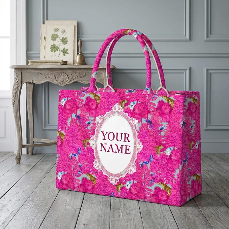 Spring Summer Personalized Customized Name Canvas Printed Tote Bag Fashion Women's Handbag Beach Bag Large Capacity Brand Bag view 2