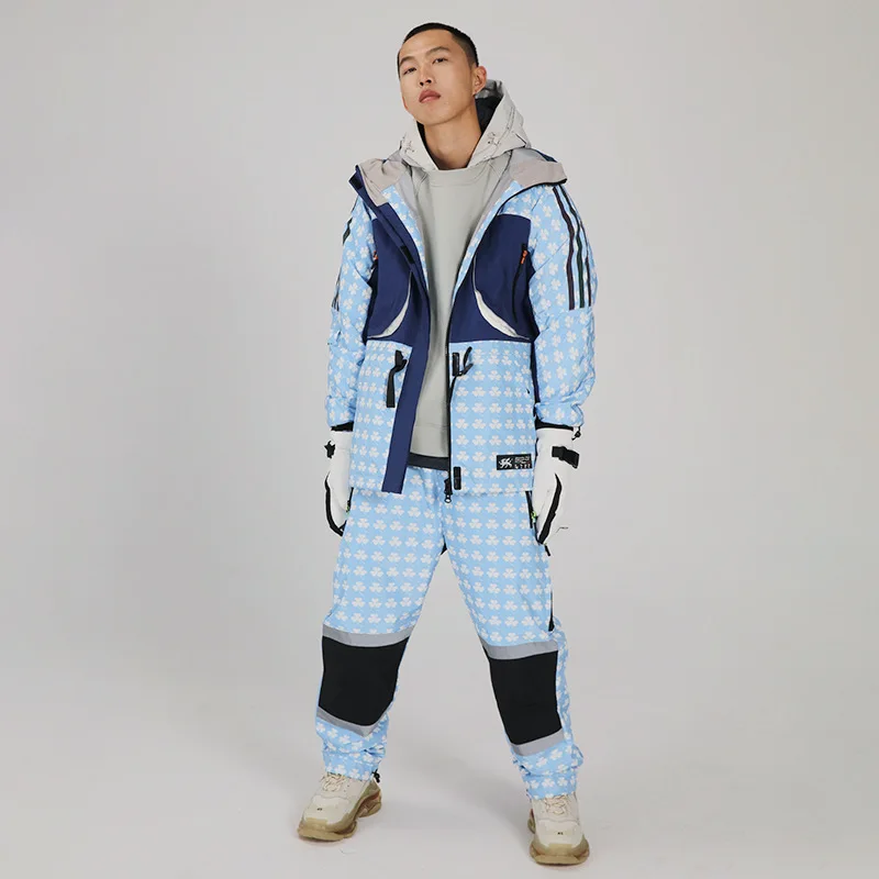 STLF المهنية الرجال مقاوم للماء تنفس صديقة للبيئة على الجليد بدلة رياضية في الهواء الطلق منفصلة سترة السراويل هود سستة إغلاق #3