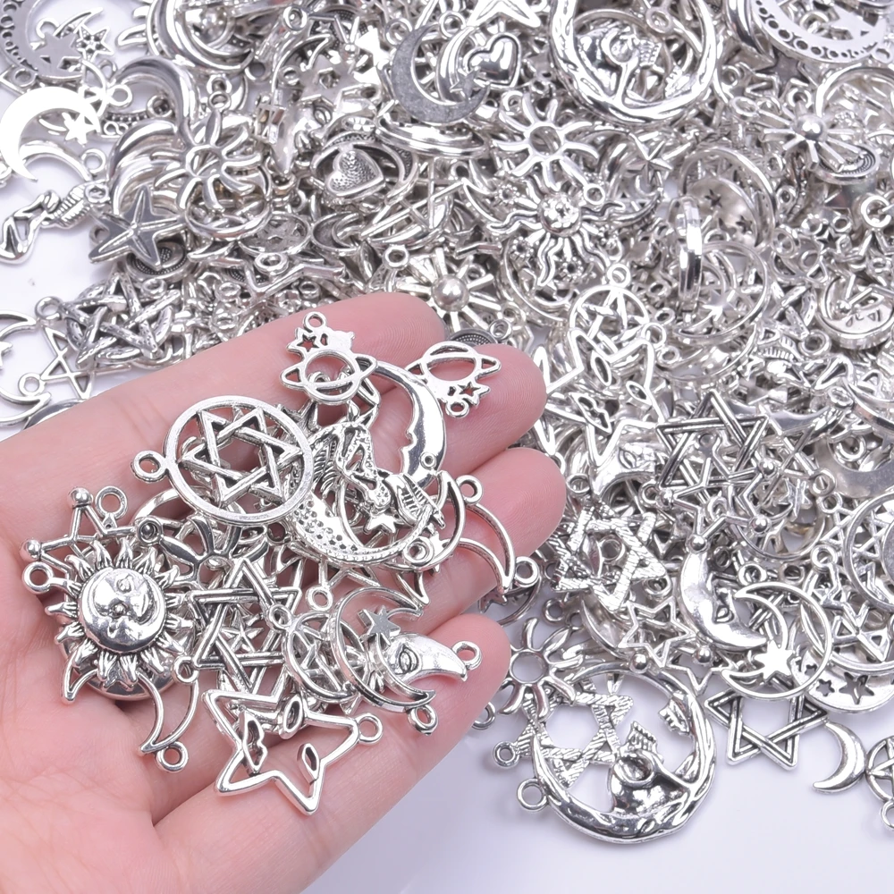 50 teile/los Zufällige Mischung Sonne Mond Stern Anhänger Charms Für Schmuck Machen Liefert Metall Zubehör DIY Armbänder Halskette Anhänger – Detail 5