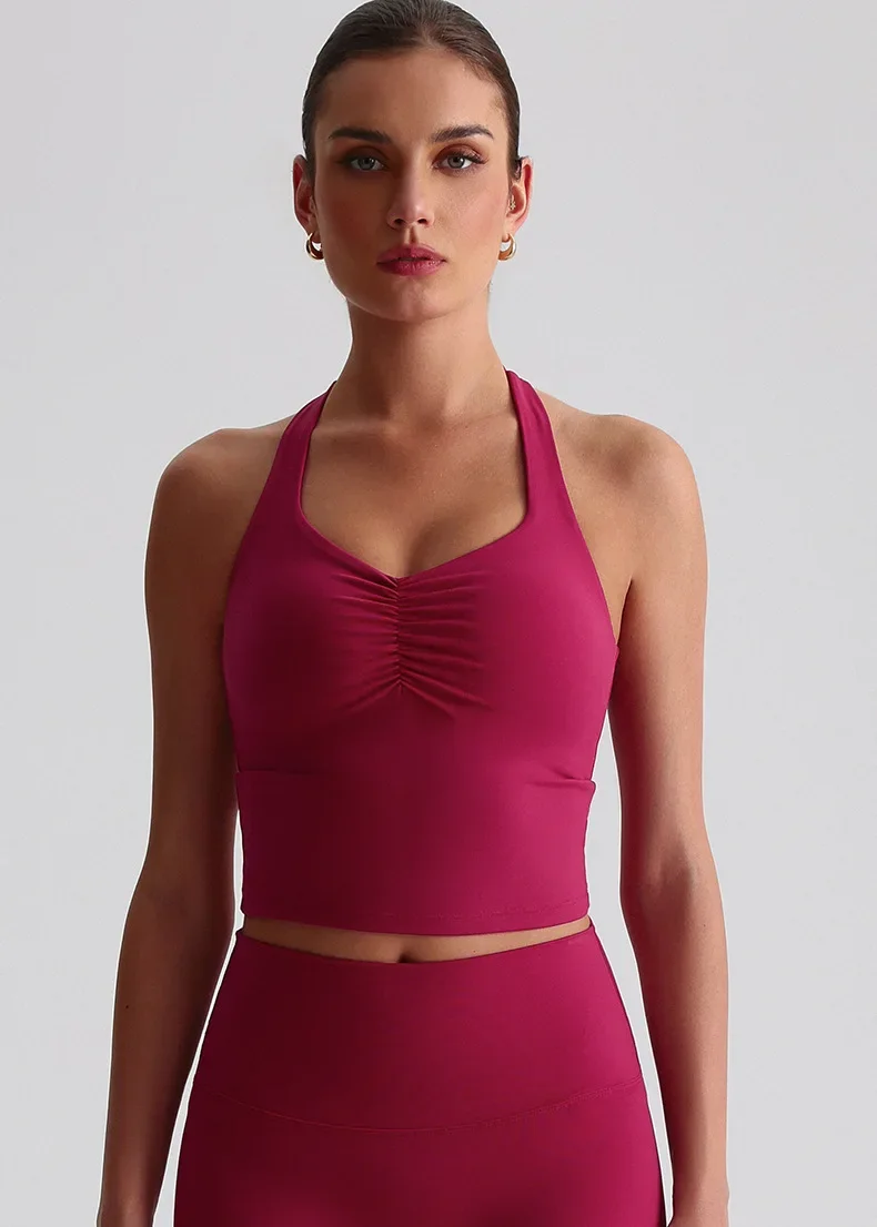Canotta sportiva tinta unita Reggiseno fitness da donna Collant incrociato sul retro Abbigliamento da palestra Intimo Gilet da yoga Imbottitura per il petto antiurto ad alto impatto