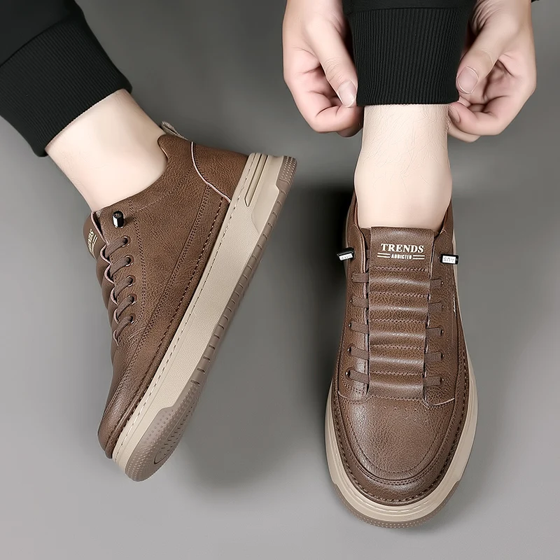 

New Fashion Men's Lace Up Casual Board Shoes Brand Classic Brown/Black Comfortable and Breathable Two Layer Cowhide Size 38-44