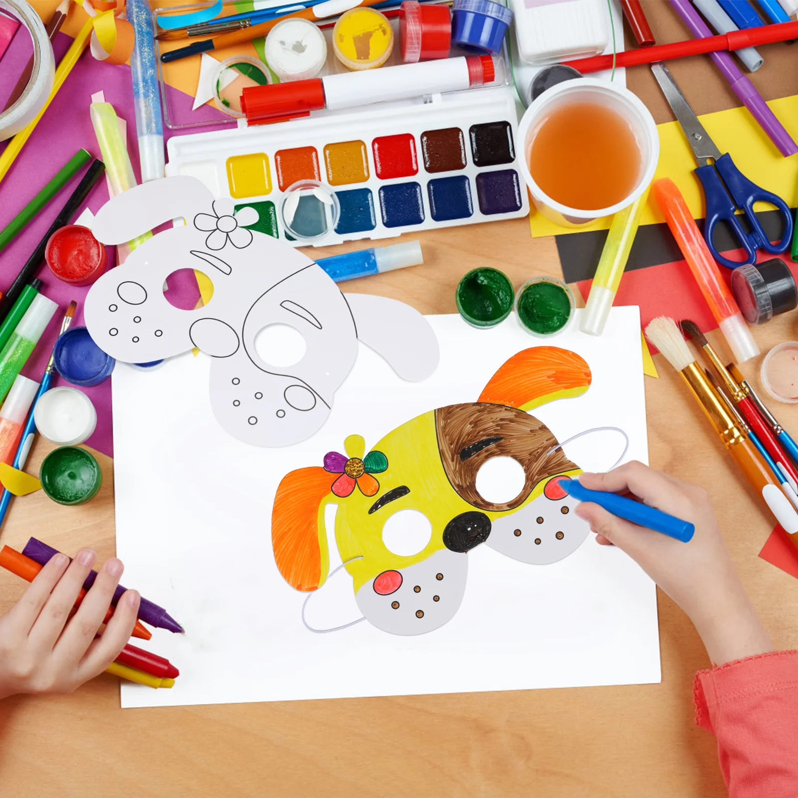 1 Set Kit maschera di carta da disegno colorata fai-da-te per attività artigianale creativa per bambini Maschera embrione bianco Giochi di finzione per bambini Giocattolo artistico