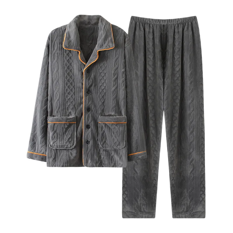 

New Style 100% Polyester Coral Fleece Set for Men Sleepwear Designer Set Two-piece Men Winter Pajamas