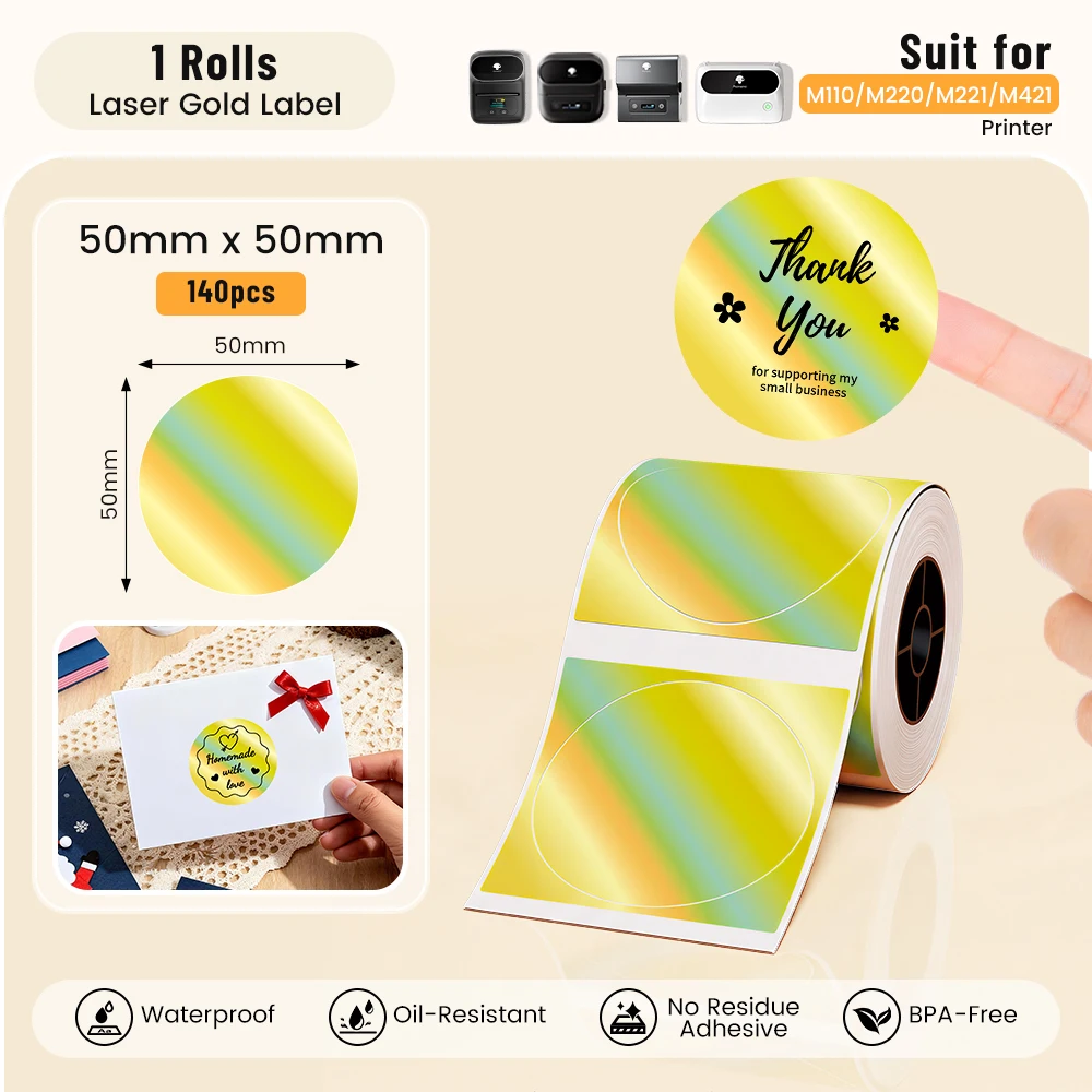 Multi-Purpose Laser Thermal Label Stickers Self-Adhesive Type with Portable Case Works with Phomemo M110 M220 M420 M421 M221