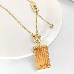 Fashionable Stainless Steel Scripture Necklace Women's Thailand Buddhist Plaques Crystal Pendant Religious Wish Talisman Jewelry