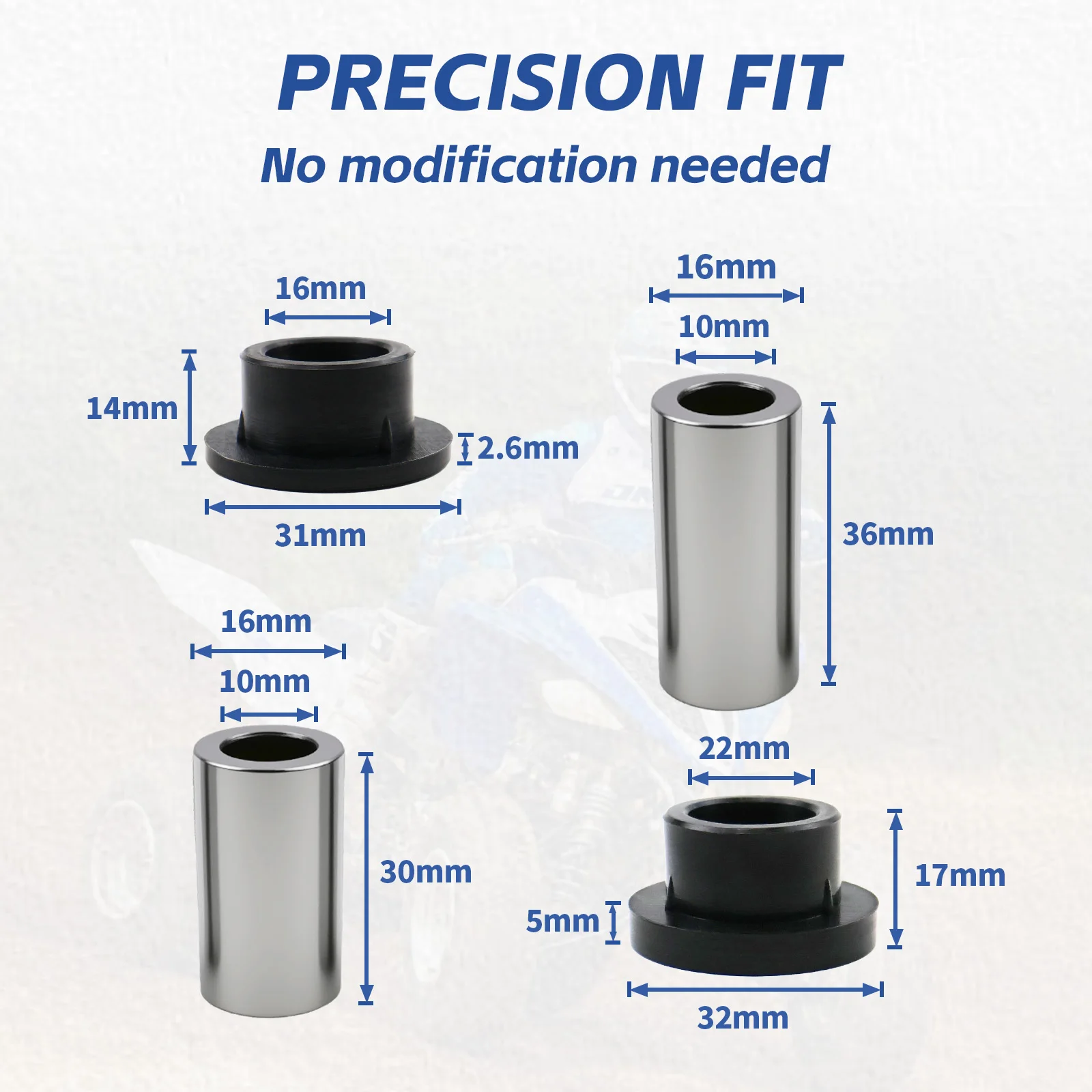 Front & Rear Shock Absorber Bushings Sleeve Kit 16Pcs For Polaris Ranger 500 570 700 800 900 1000 Diesel PRO XD view 6