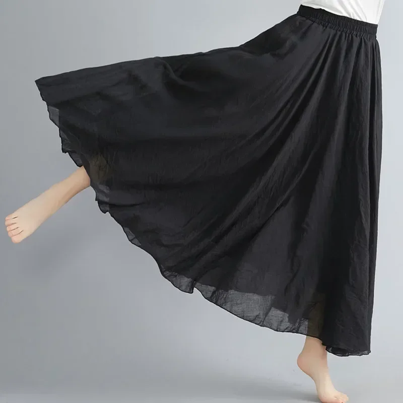Summer Black Cotton Linen Women Skirt Maxi Faldas Ropa Mujer Loose Bottom Harajuku Saia Casual Boho Long Skirt Ladies Clothing
