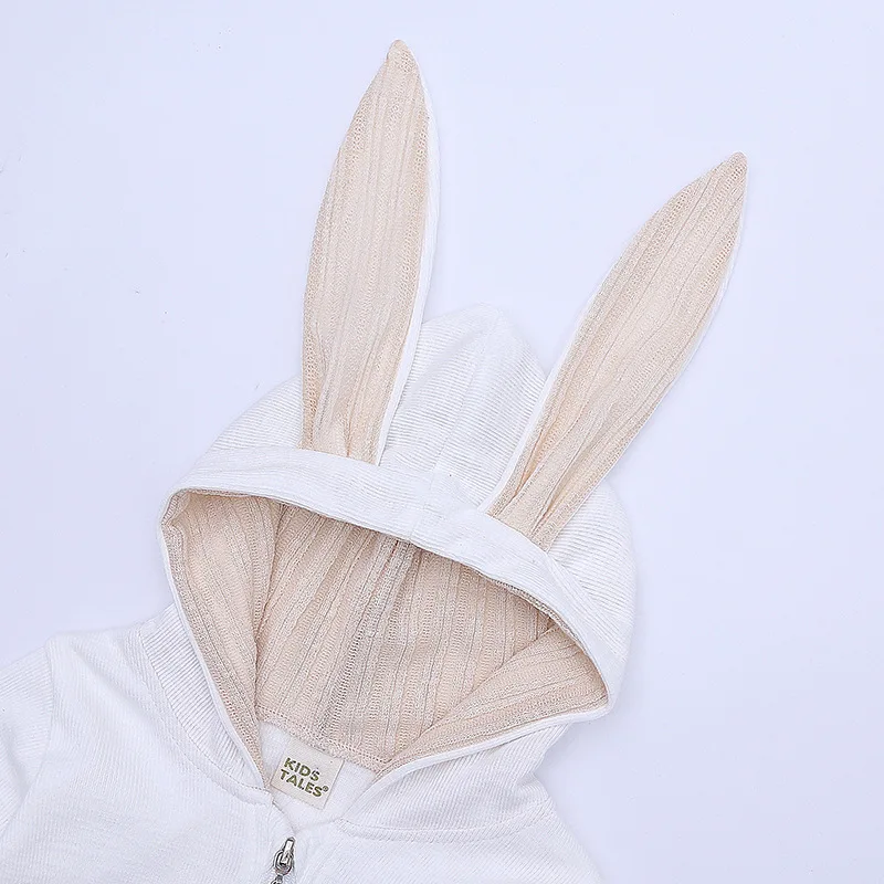 Baby Clothes Newborn Bunny Rompers Cute Cotton Solid Playsuit Long Sleeve Bodysuits Baby Girl Boy Zipper Hooded Soft Clothing