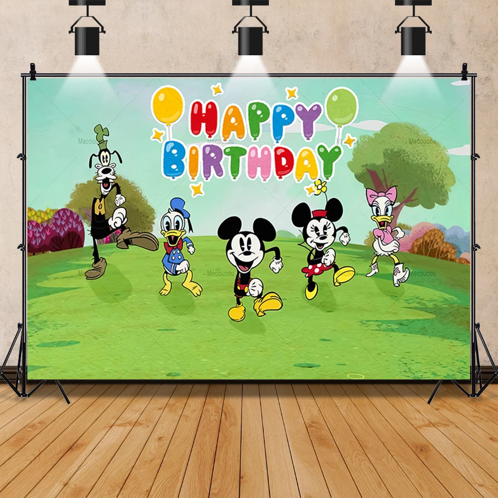 Disney Cartoon Mickey Mouse Backdrops For Kids Happy Birthday Decors Vinyl Cloth Party Baby Shower Banner Backgrounds