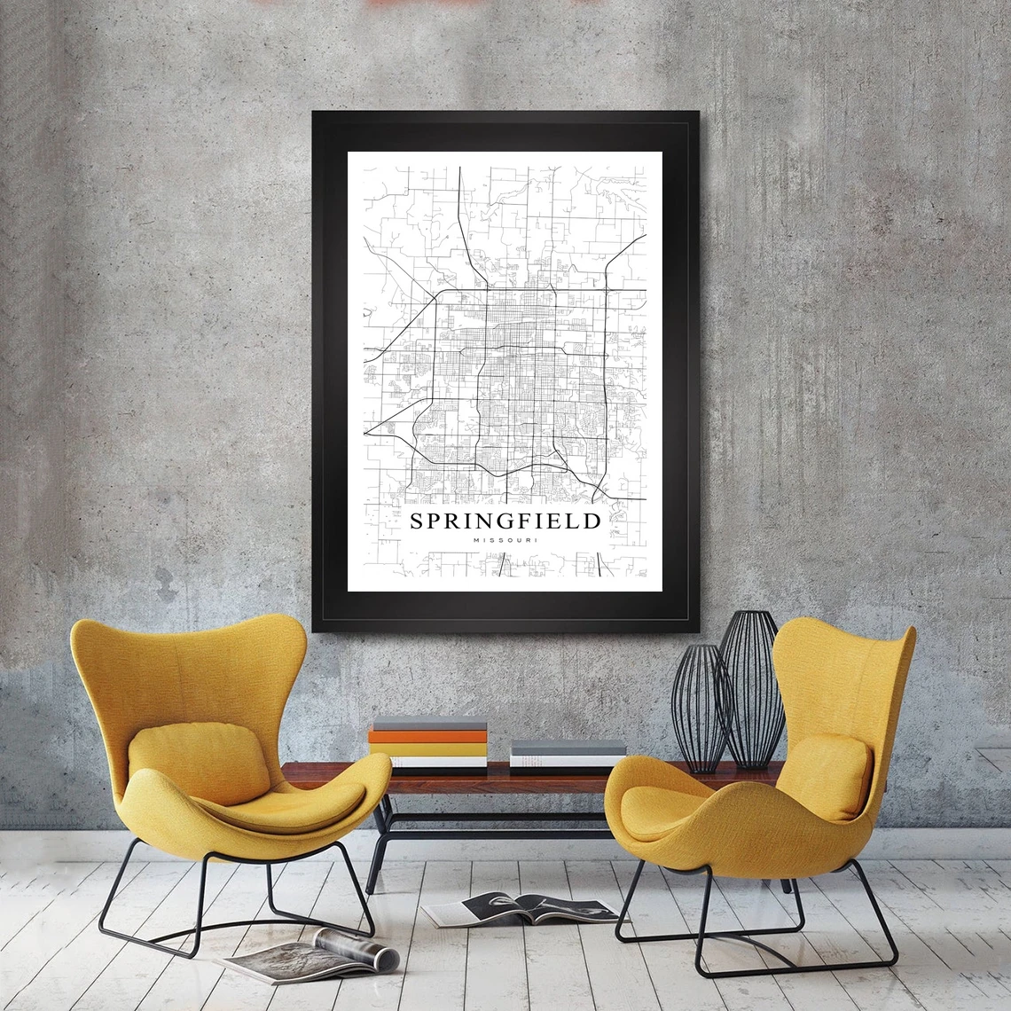 Missouri Springfield B&W Minimalistic Map Poster HD Printable Canvas Art Print Home Decor Wall Painting ( No Frame )