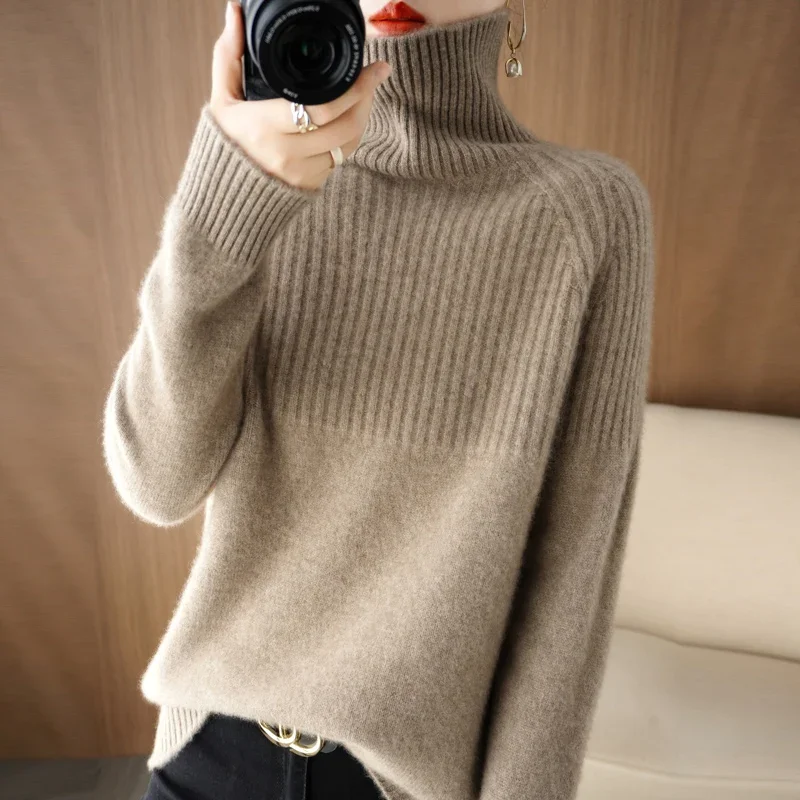 Winter High Neck Sweater Women New Loose  Pullover Autumn Warm Cashmere Knitted Women's Long Sleeve Top Solid Color Comfortable