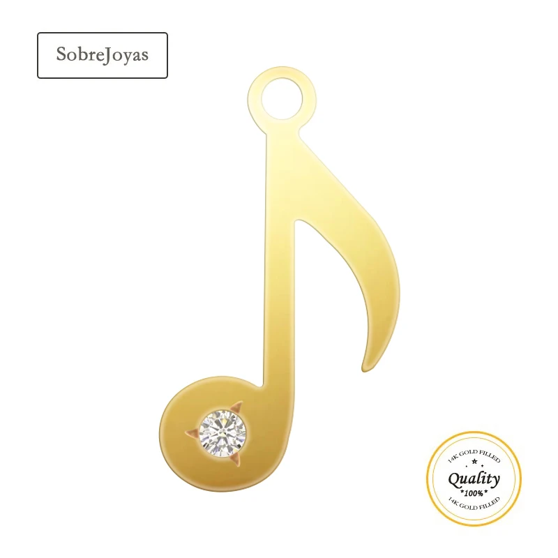 

14K Gold Filled 11.5 x 6mm Music Note Charm With CZ For Bracelet Necklace Making Findings Jewelry DIY Accessories