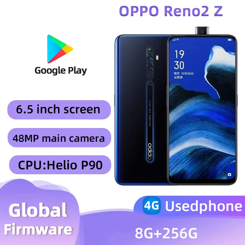 OPPO Reno2 Z 4G SmartPhone Android 6.53inch Screen CPU MediaTek Helio P90 4000mAh 48MP Cameras Used Phone