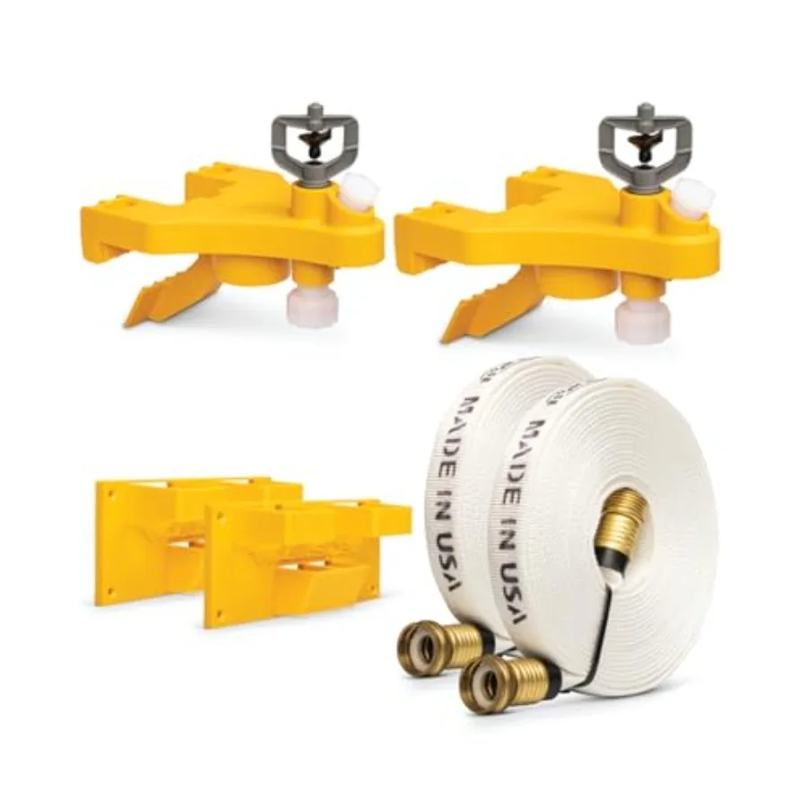 

Wildfire Protection Full Kit - 2 Roof Sprinklers with Gutter Wall or Fence Mounting 50 Feet of Hose - Black - Soaks Rooftop and