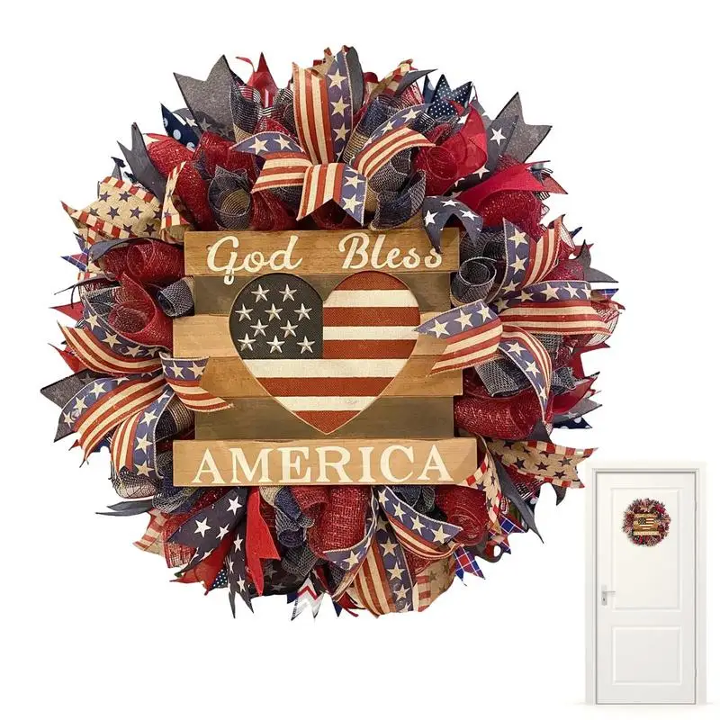 4th Of July Wreath Patriotic Wreaths Door Garland Red Blue White Handcrafted Summer Decoration July 4th Decor 40cm For Gardens