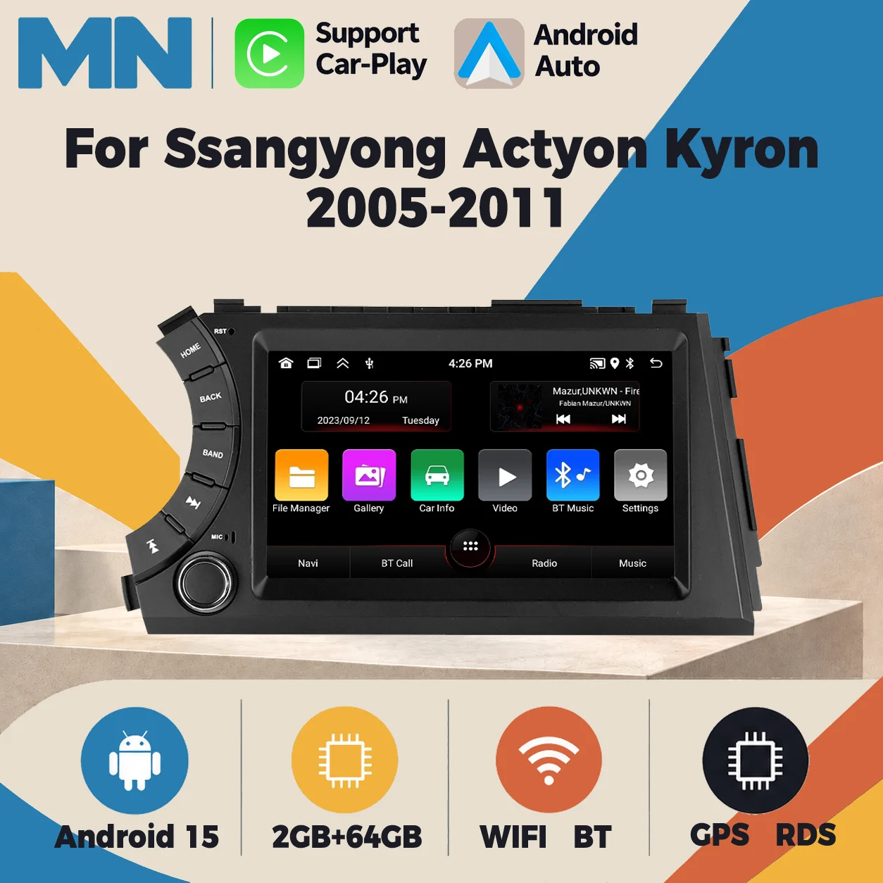 Android 15 Autoradio für Ssangyong Actyon Kyron 2005-2011 Multimedia-Player GPS Intelligentes System Kabelloses Carplay Android Auto