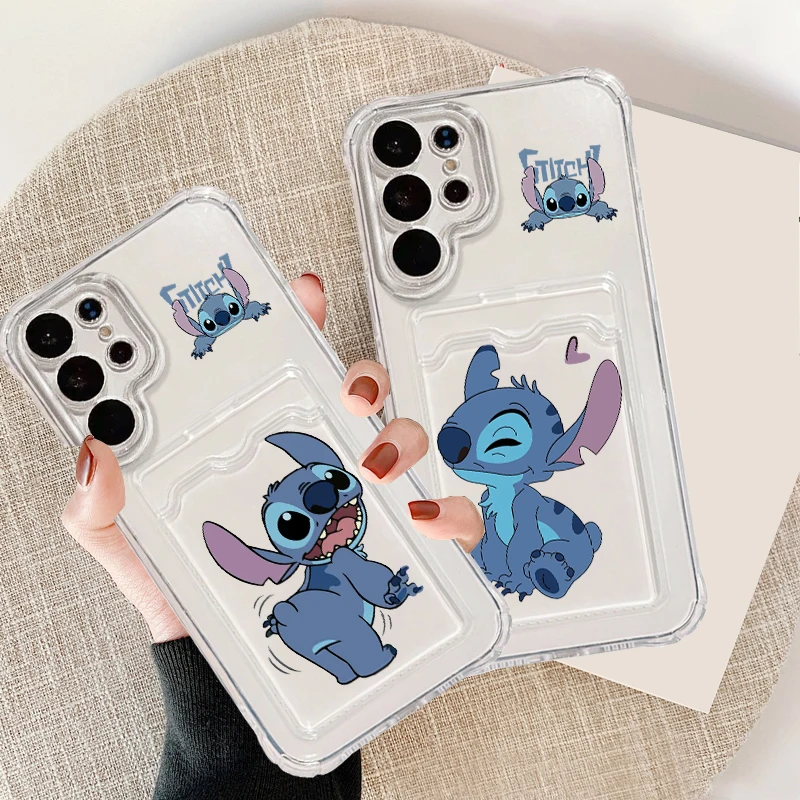 Disney Stitch Cute For Samsung A73 A72 A54 A71 A52 A53 A32 A22 A14 A13 A23 5G Photo Card Bag Transparent Soft Phone Case