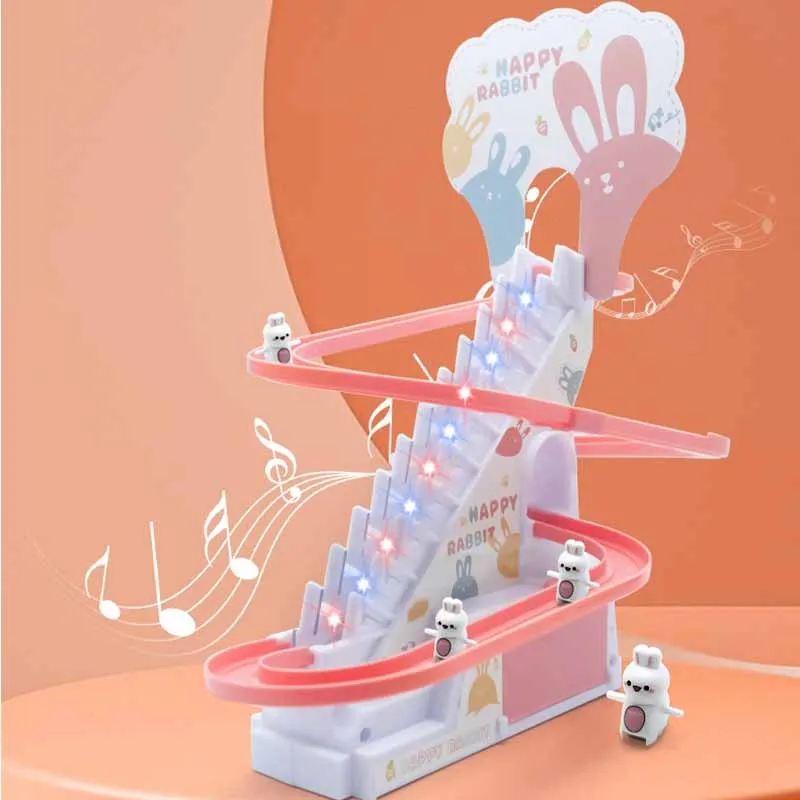 Creative Cute Bunny Automatic Climbing Stairs Toy Kids Electric Track Educational Toys White Rabbit Slide Toys Funny Gifts