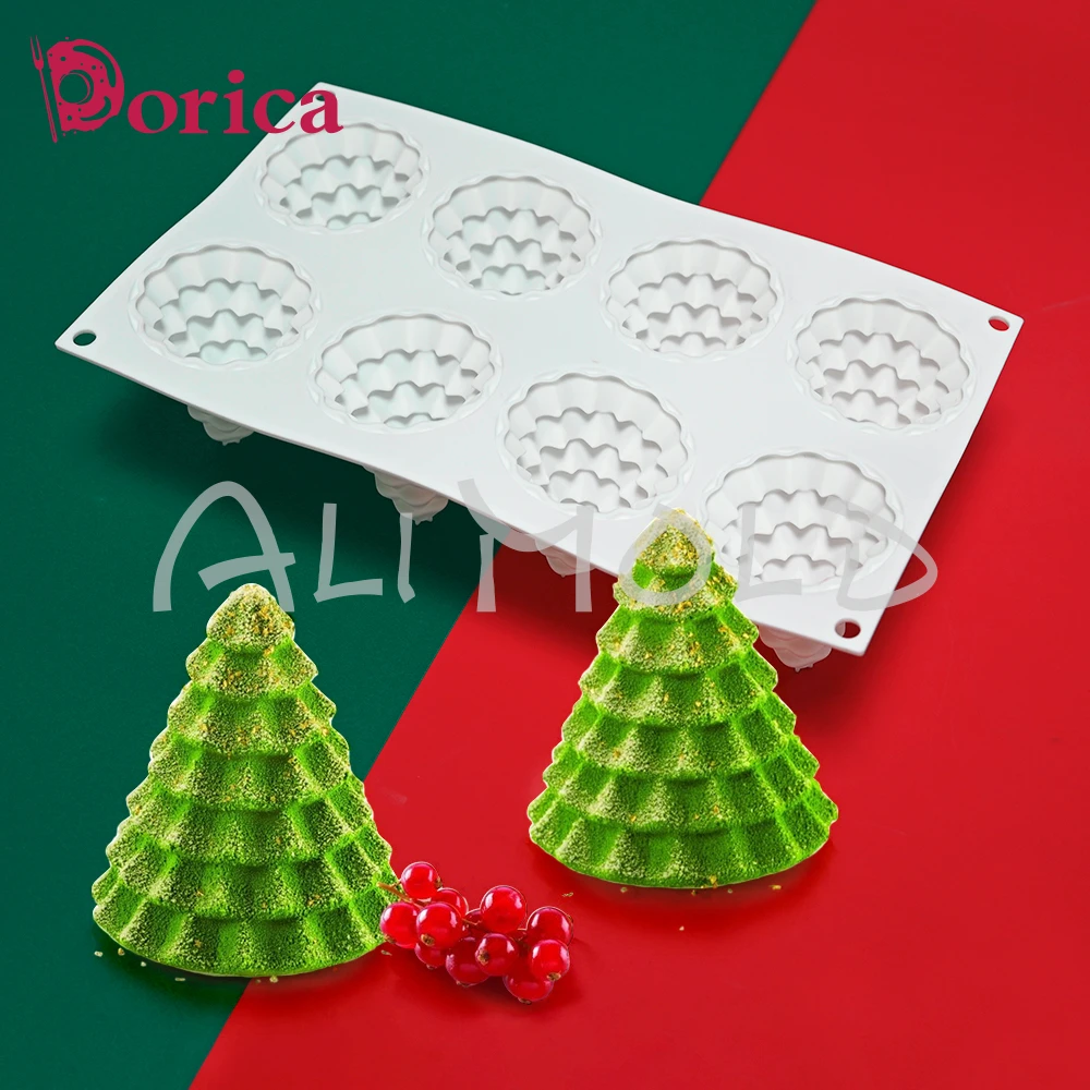 Dorica 3D 8 Cavity Christmas Tree Silicone Mousse Mold DIY Jelly Chocolate French Dessert Cake Decorating Tools Kitchen Bakeware