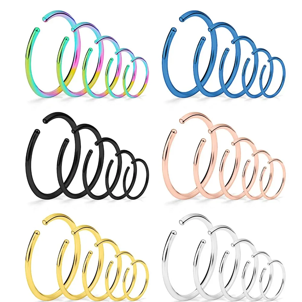 

15X 20G 0.8mm Rose Golden Black Colourful Steel Nose Hoop Ring Septum Eyebrow Ear Lip Body Piercing 6mm 8mm 10mm