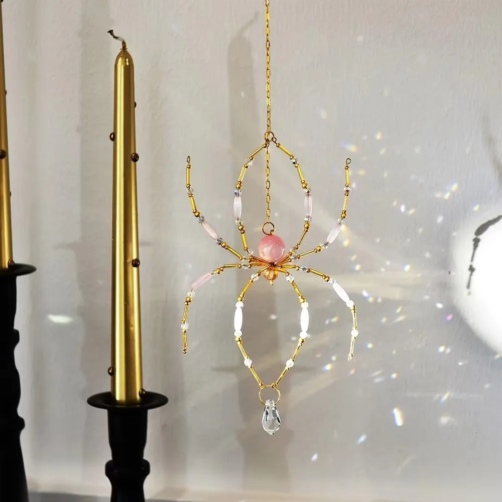 Beaded Spider Spider Sun Catcher Pink Crystal Spider Home Decoration Sunlight Catcher Hang on Window Window Rainbow Prism