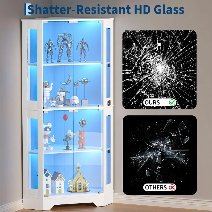 65 White Corner Collectible Curio Cabinet with Motion-Sensor 3-Color LED Light for Display and Storage view 6