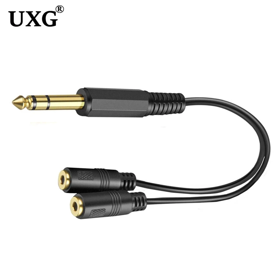 6.35 Mm Male To 2 6.35 Mm 3.5mm Female Adapter Cable 1/4 6.35mm Plug To Dual 6.35mm 3.5 mm Jack Y Splitter Stereo Audio Cord 0.2