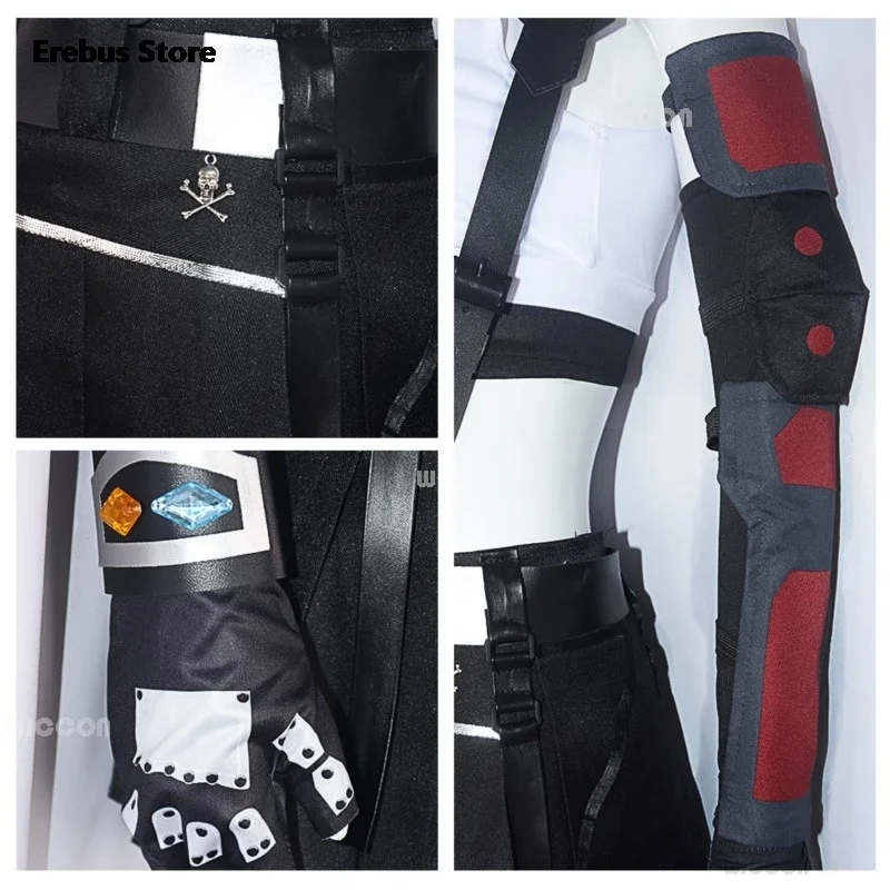 زي تنكري Fantasy VII Fantasy ، قلادات هالوين مثيرة ، تنورة ، قفازات ، سدادات ، لعبة إعادة صنع ، شعر مستعار ، FF7