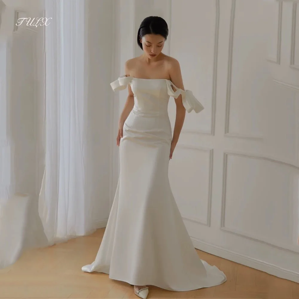 TULX robes de mariée longues sirène élégantes corée séance Photo épaules dénudées robes de mariée en Satin ivoire fermeture éclair personnalisée Dende Dende 2026