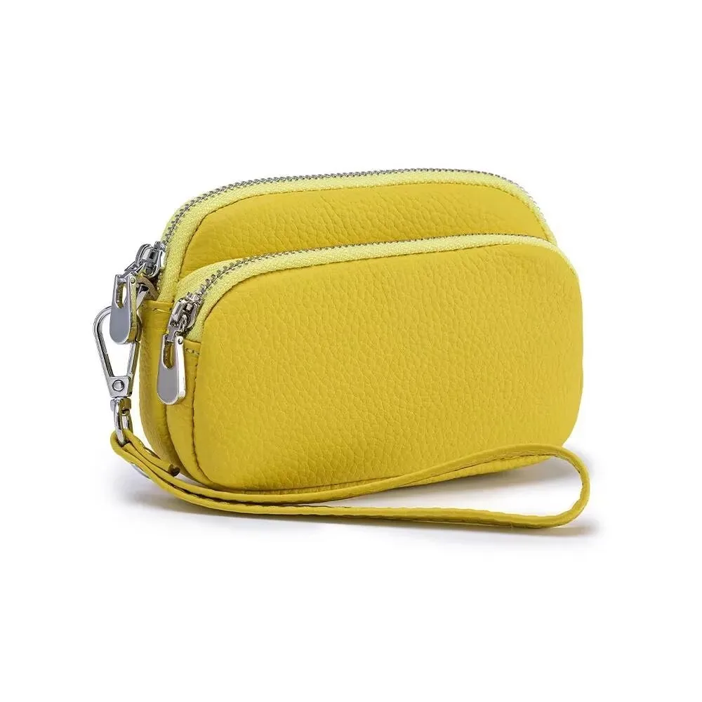 Woman Small Bag Female Wrist Wallet Lady Mini Bag Women Korean Mini Clutch Woman Bag Genuine Leather Double-zipper Coin Purse