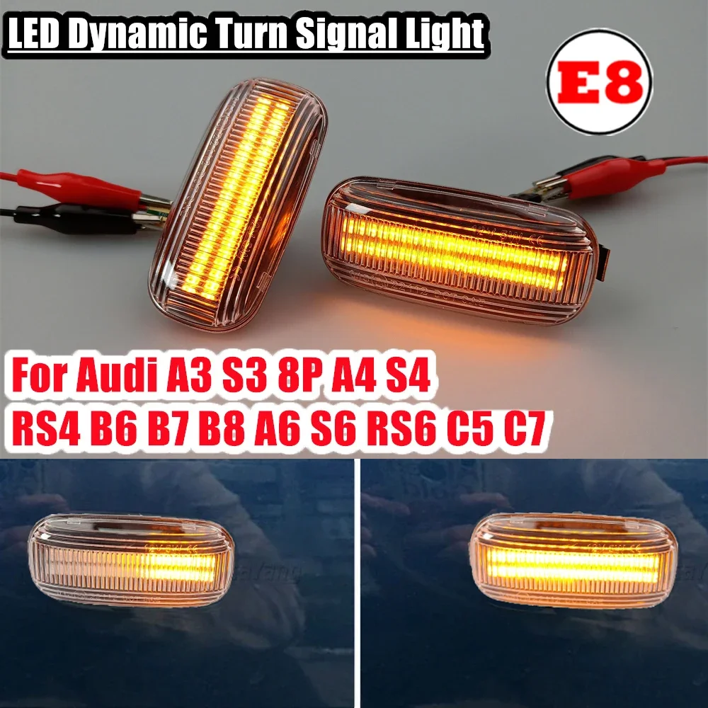 2pcs LED Flashing Turn Signal Side Marker Lamp Car Tuning Light For Audi A3 S3 8P A4 B6 B8 B7 S4 RS4 4F A6 C6 S6 C5 C7