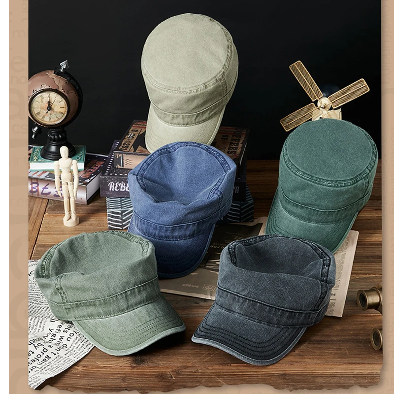 Unisex big size 59-62cm washed jeans baseball cap men flat top solid color outdoor military caps adjustable jeans cap male