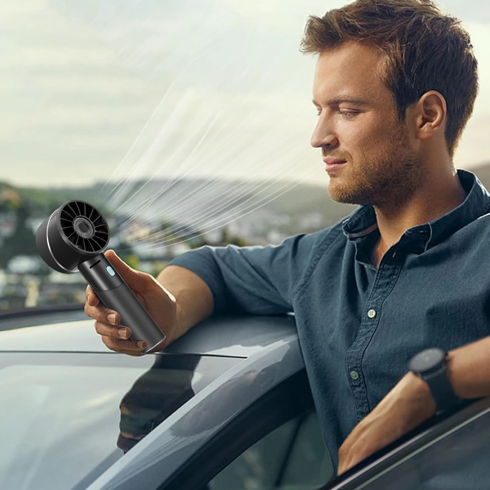 مروحة محمولة، مروحة تربو صغيرة محمولة، قابلة لإعادة الشحن مع 4 سرعات قابلة للتعديل، بطارية 2600 مللي أمبير في الساعة، للسفر والمكياج والتخييم في الهواء الطلق