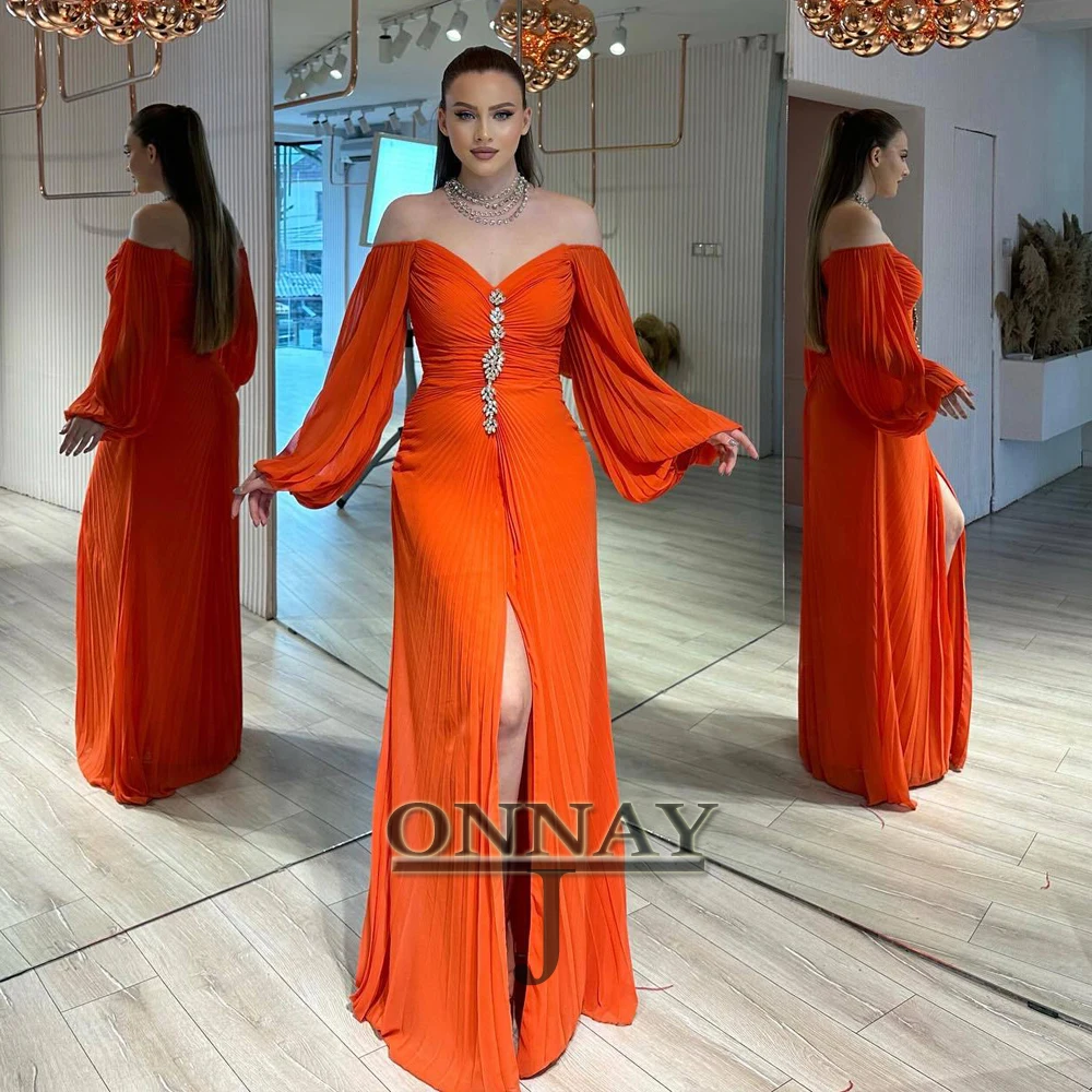 Customized Charm Chiffon Graduation Dresses with Puffy Sleeves Dubai Saudi Arabric Bespoke Evening Gown Vestidos De Gala 2516