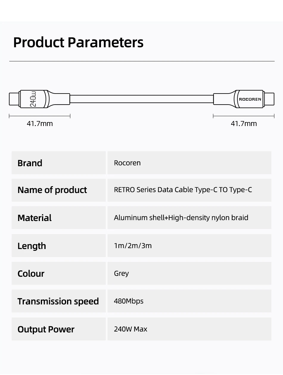 Rocoren 100 W USB C auf Typ C Kabel USB PD 3.1 240 W Schnellladekabel USB-C 5 A TypeC Kabel für iPhone 15 MacBook Samsung – Detail 15