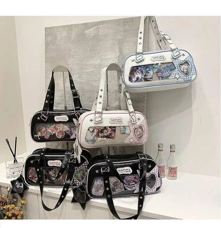 Bloom Japanese Transparent Blue Handbag Women Haruku Aesthetic Leather Ita Bag Female Preppy Style Sweet Cute Shoulder Bags