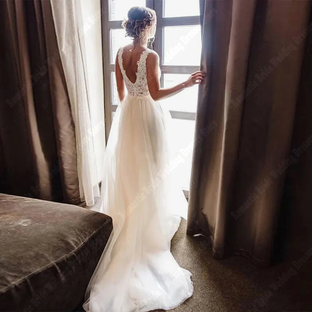 2024 elegante A-Linie Frauen Brautkleider Glitzer Tüll Strand ball Brautkleider Wisch länge Verlobung Dame Vestidos de Novia