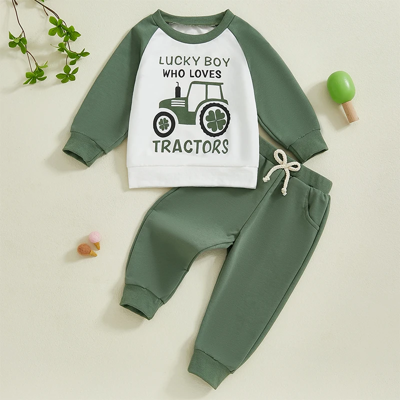 

Kids Baby Boy 2Pcs Outfits Tractor Print Long Sleeve Sweatshirt and Casual Trousers Toddlers Fall Spring Clothes Sets for 1-4Y